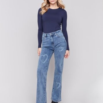 Charlie B Charlie B C5572 Flare Leg Pant w/ Painted Laser Heart