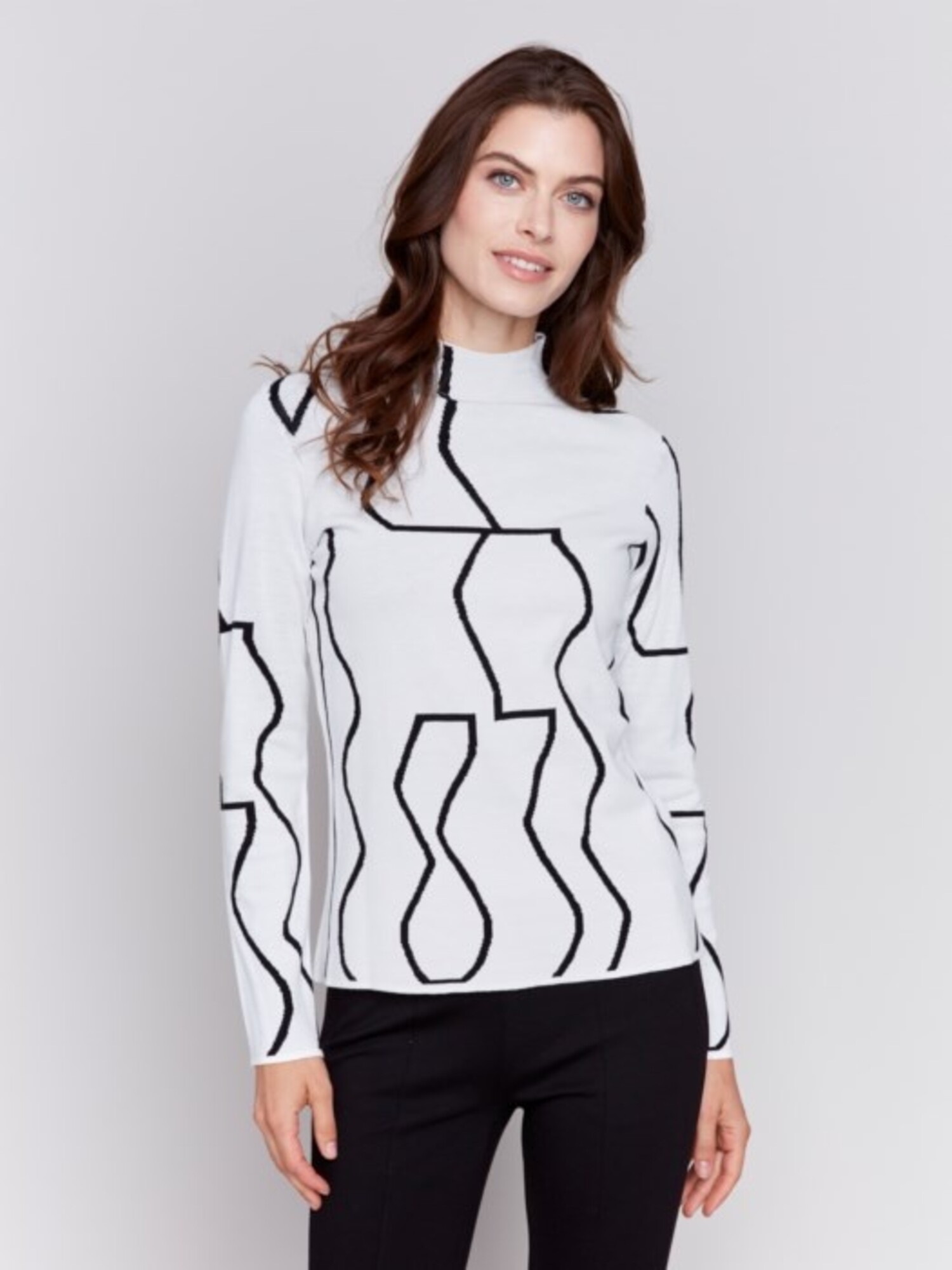 Reversible Jacquard Mock Neck Sweater Black Cream