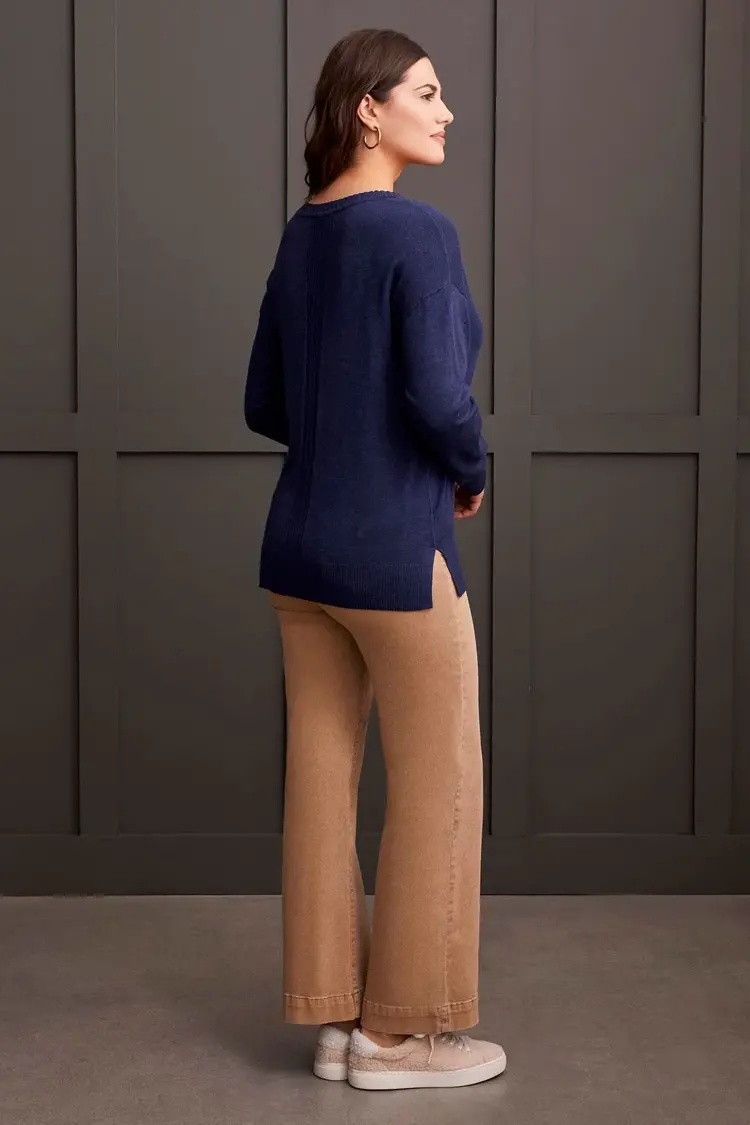 Tribal Tribal 1924O Long Sleeve V-Neck Sweater w/ Cables