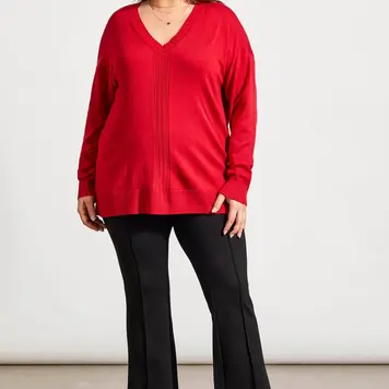 Tribal Tribal 1924V Size Inclusive Long Sleeve V-Neck Sweater w/ Cables