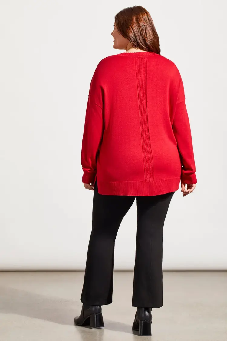 Tribal Tribal 1924V Size Inclusive Long Sleeve V-Neck Sweater w/ Cables