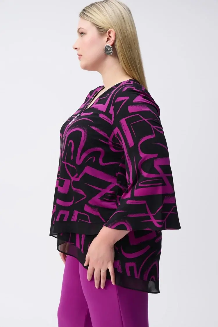 Joseph Ribkoff Joseph Ribkoff 243059 Silky Knit Abstract Print Flared Top
