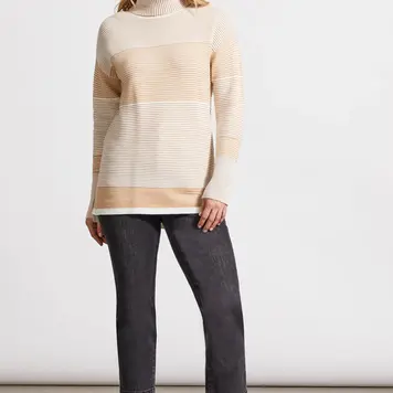 Tribal Tribal Turtleneck High Low Sweater W/ Side Slits 7865O