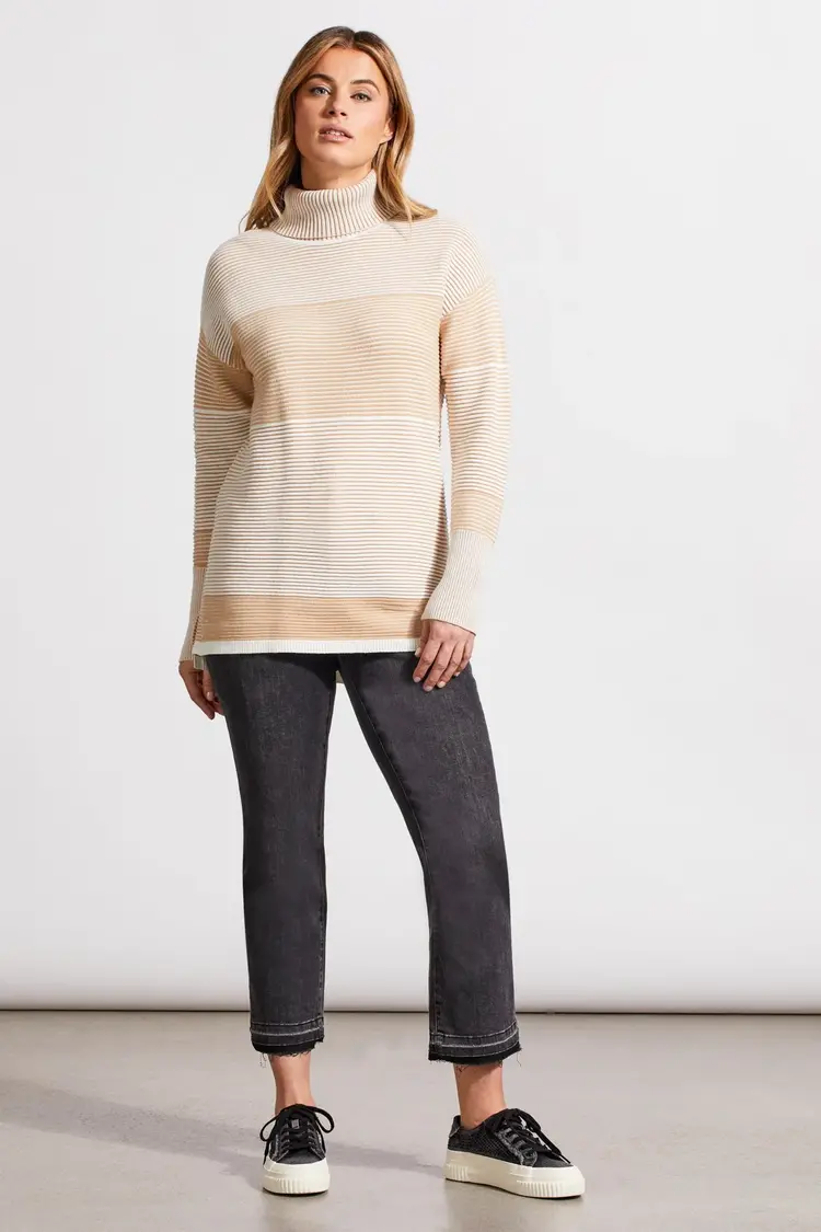 Tribal Tribal Turtleneck High Low Sweater W/ Side Slits 7865O
