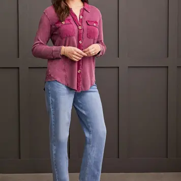 Tribal Tribal 7687O Loose Shacket with Combo and Wash Effect