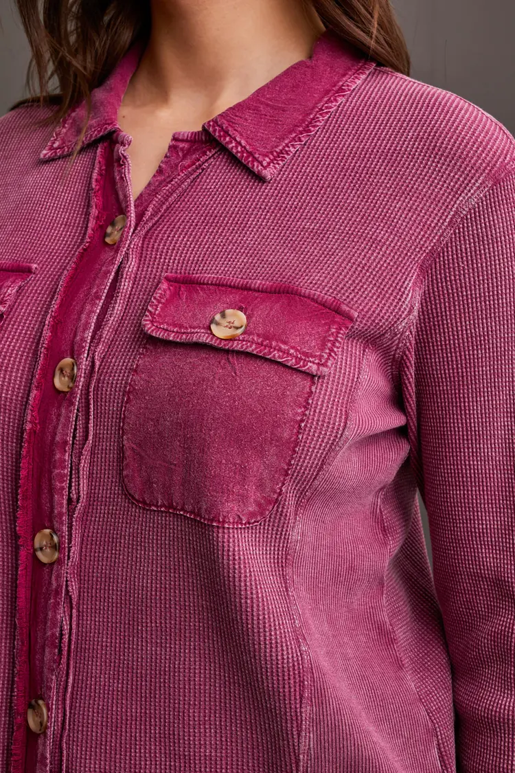 Tribal Tribal 7687O Loose Shacket with Combo and Wash Effect