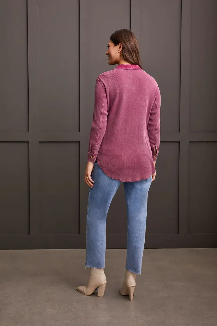 Tribal Tribal 7687O Loose Shacket with Combo and Wash Effect