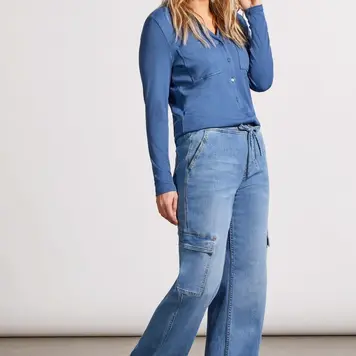 Tribal Tribal 5609O Audrey Jogger Wide Ankle Cargo w/ Elastic Waist