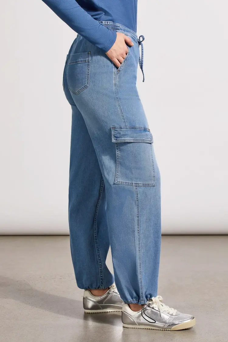 Tribal Tribal 5609O Audrey Jogger Wide Ankle Cargo w/ Elastic Waist