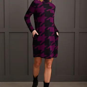 Tribal Tribal 5664O Funnel Neck Jacquard Sweater Dress