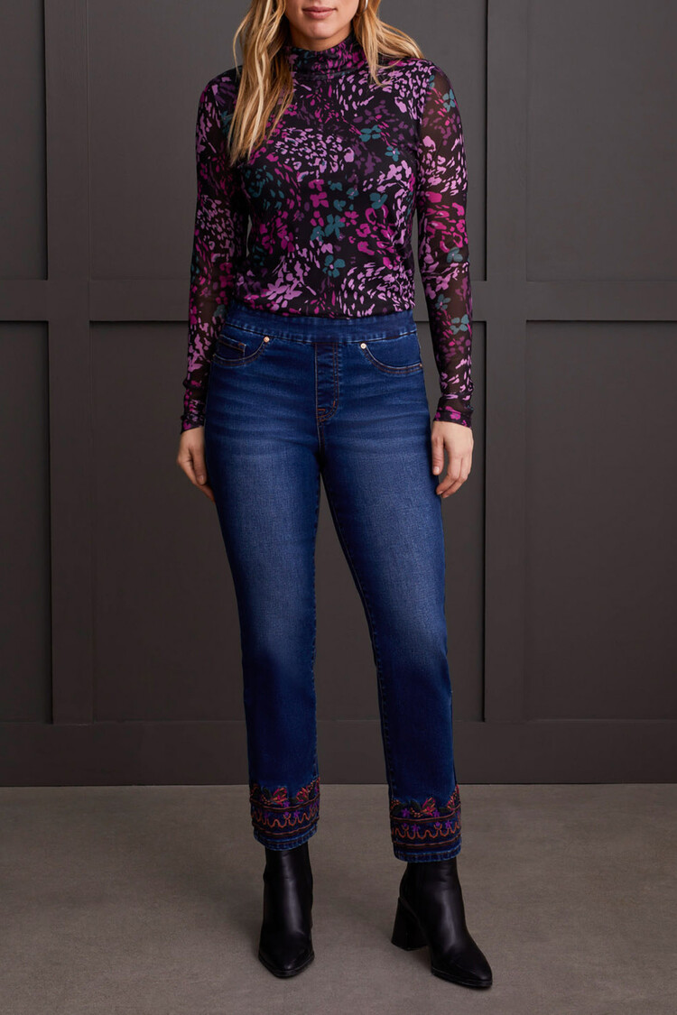 Tribal Tribal 5703O Audrey Pull On Embelished Straight Leg 28" Inseam