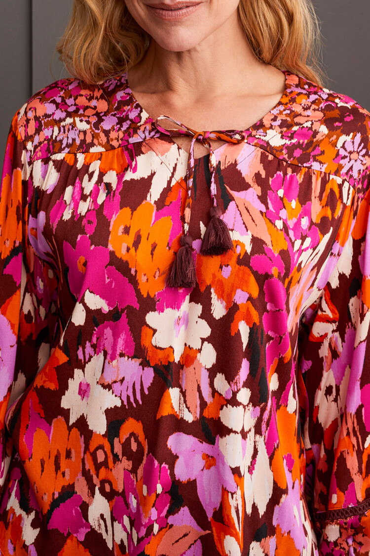 Tribal Tribal 5619O Printed Blouse with Tie at Neck