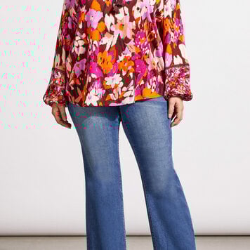 Tribal Tribal 5619V Size Inclusive Printed Blouse with Tie at Neck