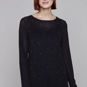 Compli K Compli K Knit Long Sleeve Bejeweled Top 33701