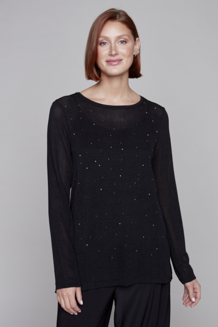 Compli K Compli K Knit Long Sleeve Bejeweled Top 33701