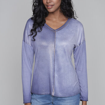 Carre Noir Carre Noir Knit Long Sleeve V Neck Top 7594