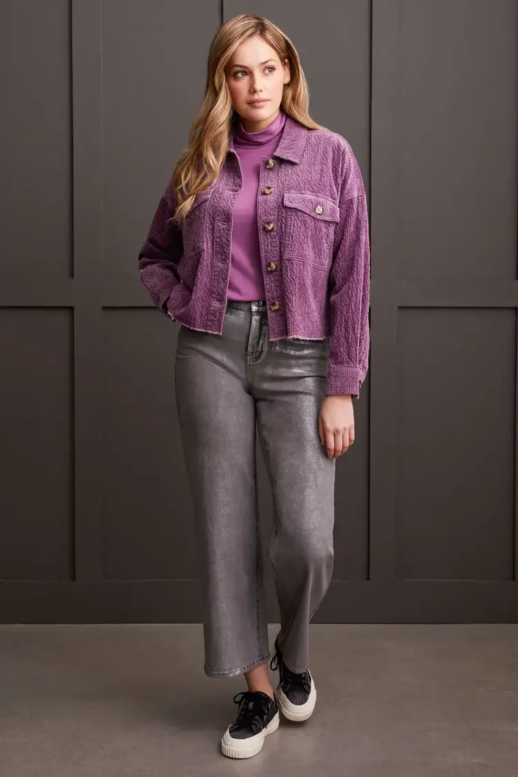 Tribal Tribal 5577O TEXTURED CORD SHACKET WITH PATCH POCKETS