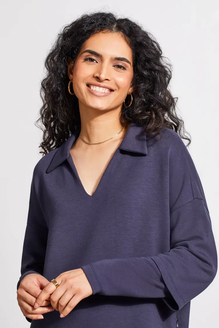 Tribal Tribal Long Sleeve Polo Dress W/ Pockets 1863O