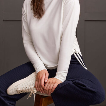 Tribal Tribal 1902O French Terry Crew Neck Top with Side Ruching