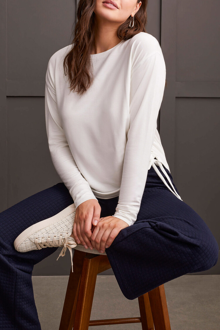 Tribal Tribal 1902O French Terry Crew Neck Top with Side Ruching