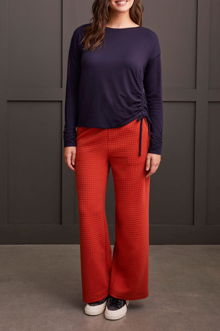 Tribal Tribal 1902O French Terry Crew Neck Top with Side Ruching