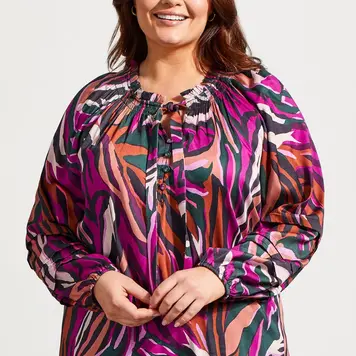 Tribal Tribal Size Inclusive Raglan Sleeve Blouse W/ Pleat Details 5681V