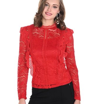 Frank Lyman Frank Lyman Woven Long Sleeve Lace Detail Top 244626U