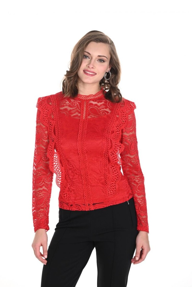 Frank Lyman Frank Lyman Woven Long Sleeve Lace Detail Top 244626U