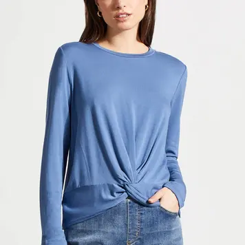 Tribal Tribal Crew Neck Top W/ Faux Knot Detail 7947O