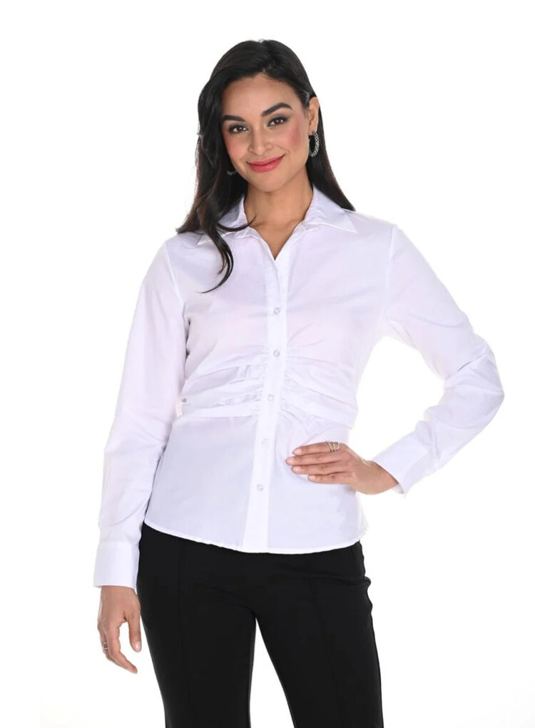 Frank Lyman Frank Lyman 244676U Woven Button Down Blouse with Front Rushing