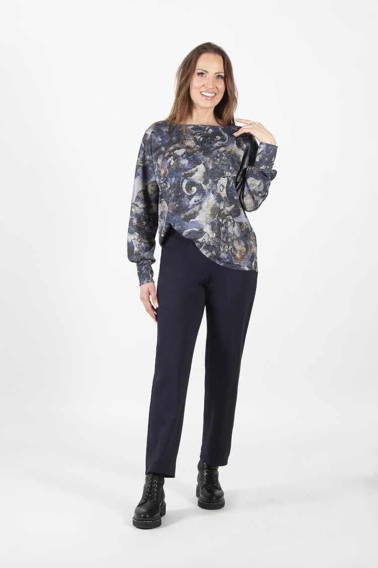Pure Essence Pure Essence 150-4777 Printed Top with Cuff Sleeves
