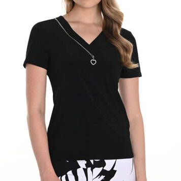 Frank Lyman Frank Lyman 256003 Short Sleeve Knit Blouse with Zipper Detail
