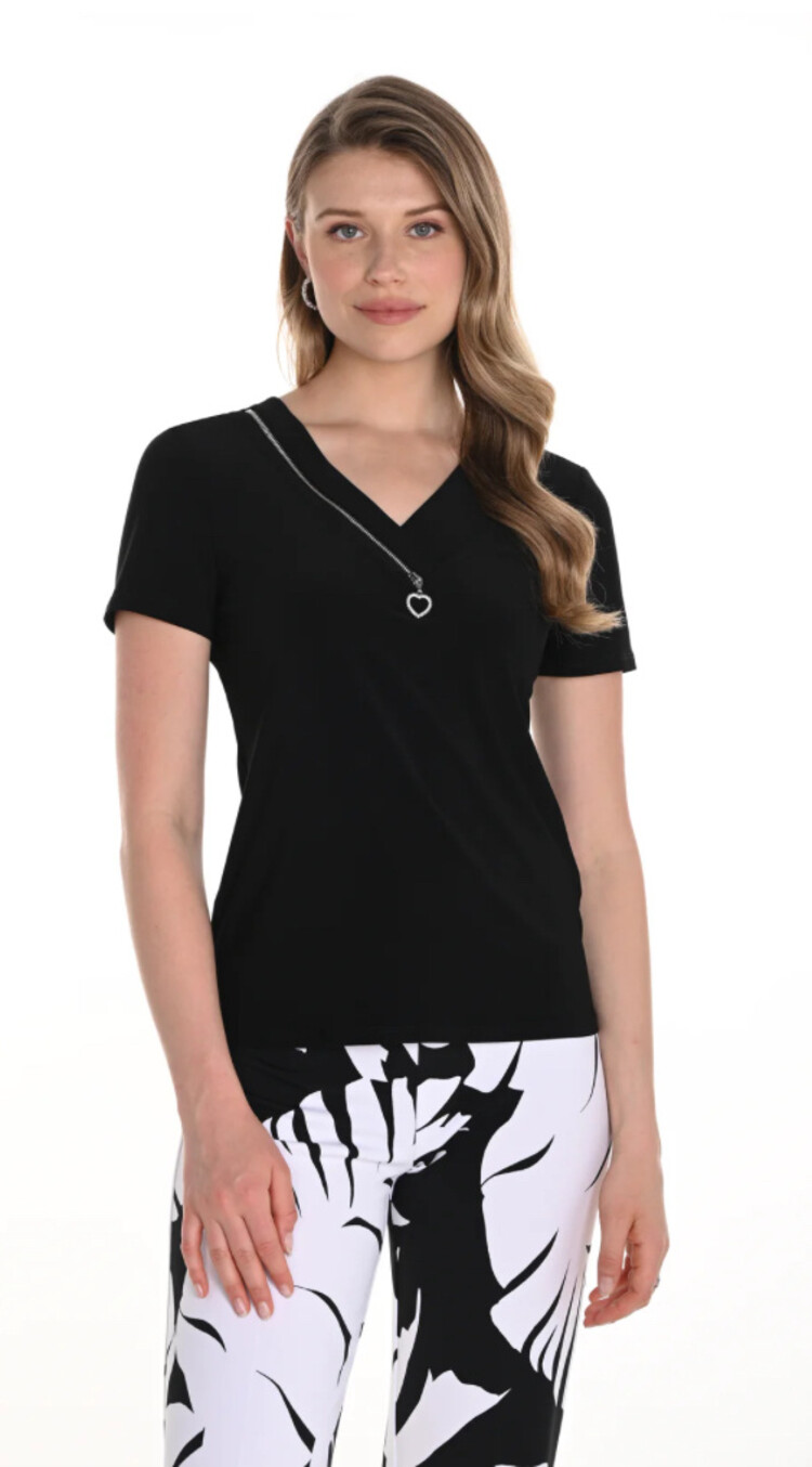 Frank Lyman Frank Lyman 256003 Short Sleeve Knit Blouse with Zipper Detail