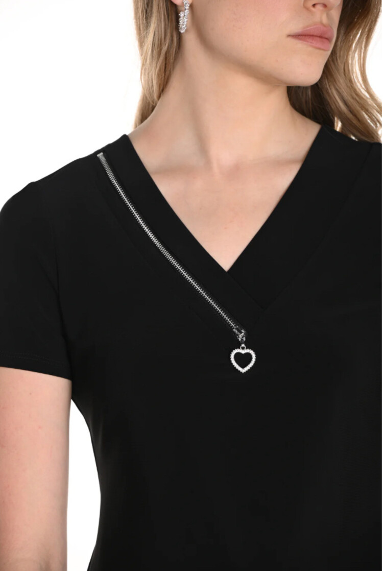 Frank Lyman Frank Lyman 256003 Short Sleeve Knit Blouse with Zipper Detail