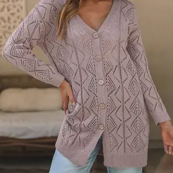 Hollow-Out Openwork Knit Cardigan