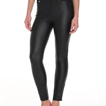 Frank Lyman Frank Lyman 244664U Faux Leather Slim Leg Pant with Button Detail