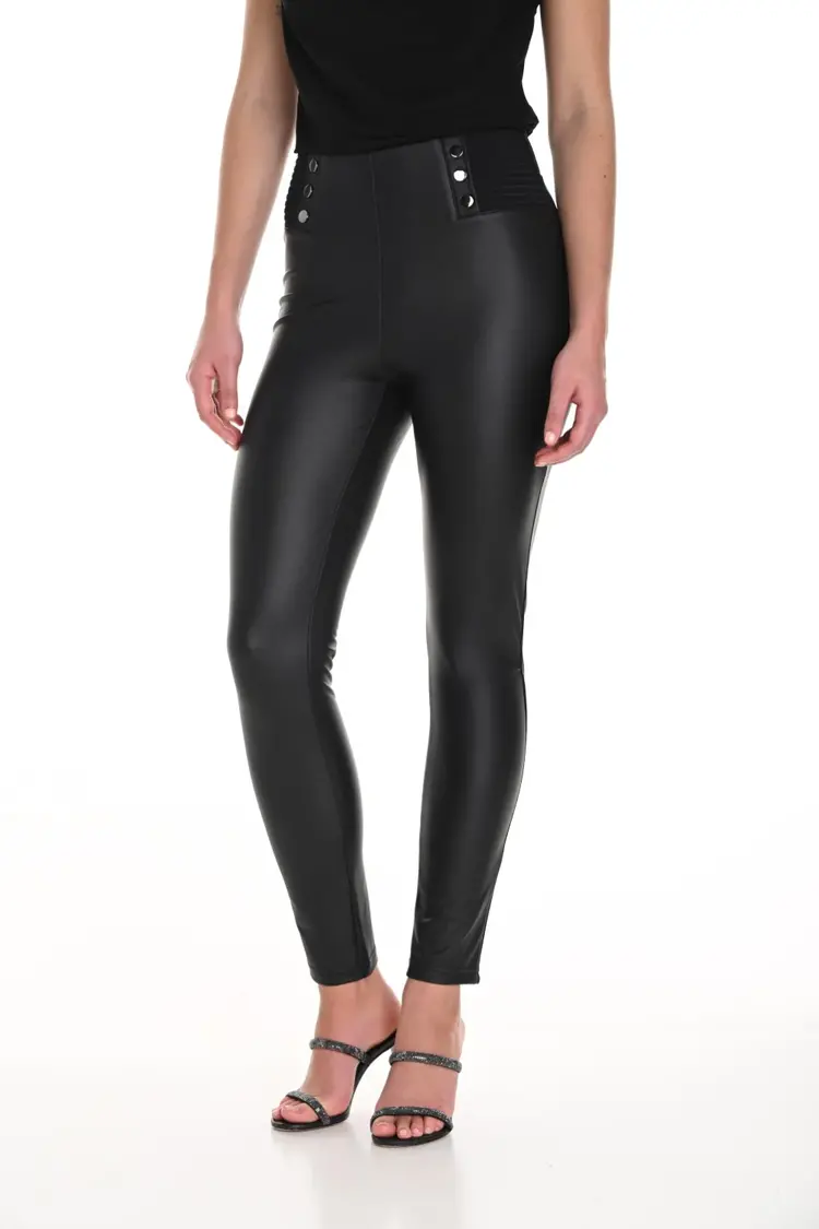 Frank Lyman Frank Lyman 244664U Faux Leather Slim Leg Pant with Button Detail