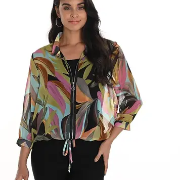 Frank Lyman Frank Lyman Woven Zip Up Jacket W/ Drawstring Waistband 256240