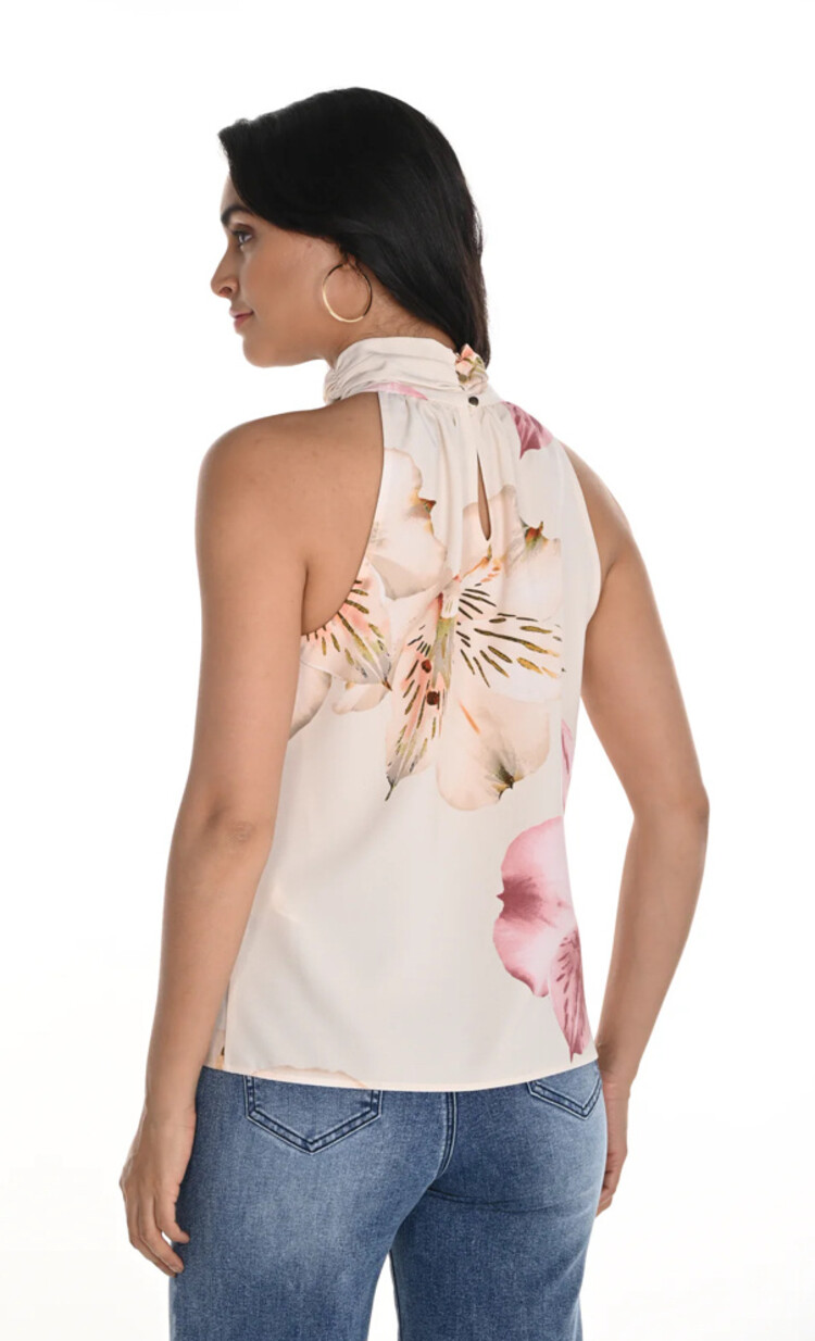 Frank Lyman Frank Lyman Woven Sleeveless Mock Neck Top W/ Flower Detail 256332
