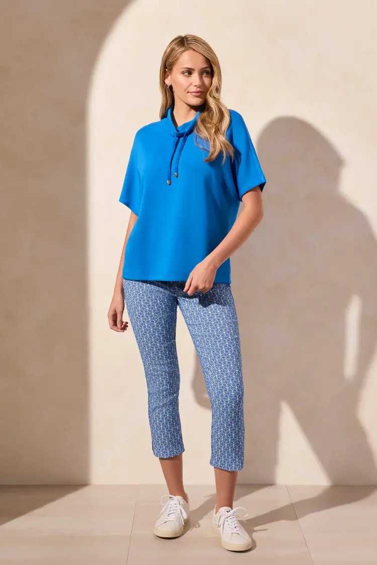 Tribal Tribal 2096O Short Sleeve Funnel Neck Top w/ Drawcord