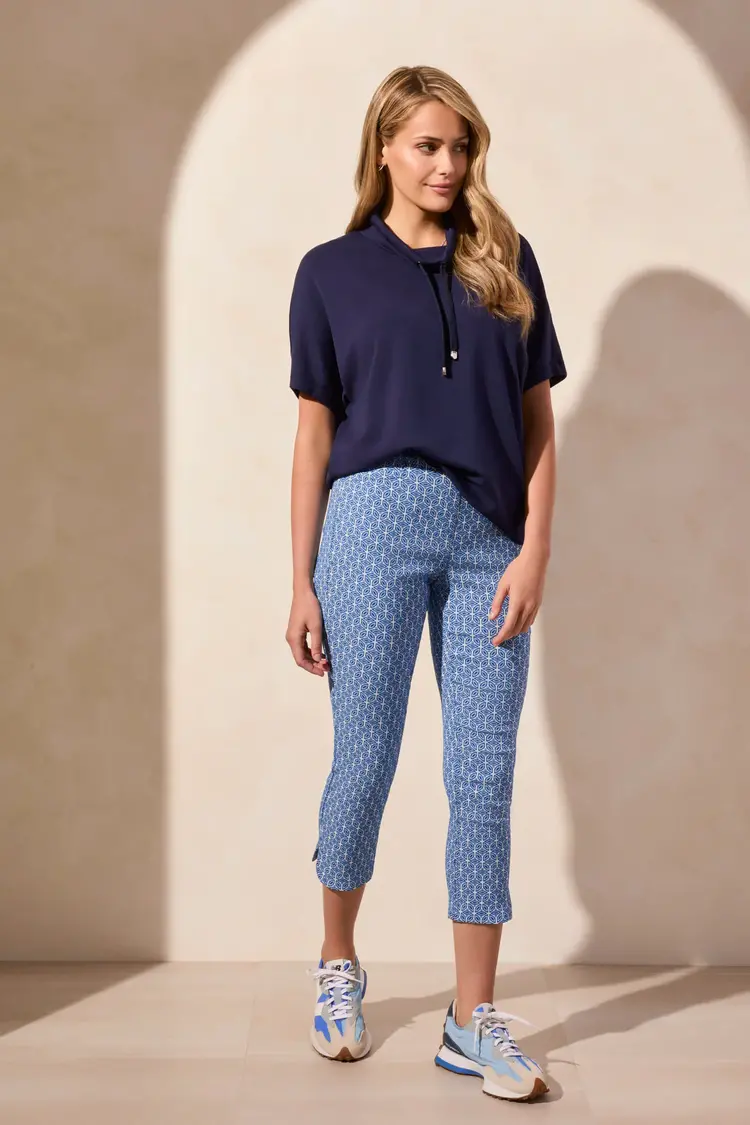 Tribal Tribal 2096O Short Sleeve Funnel Neck Top w/ Drawcord