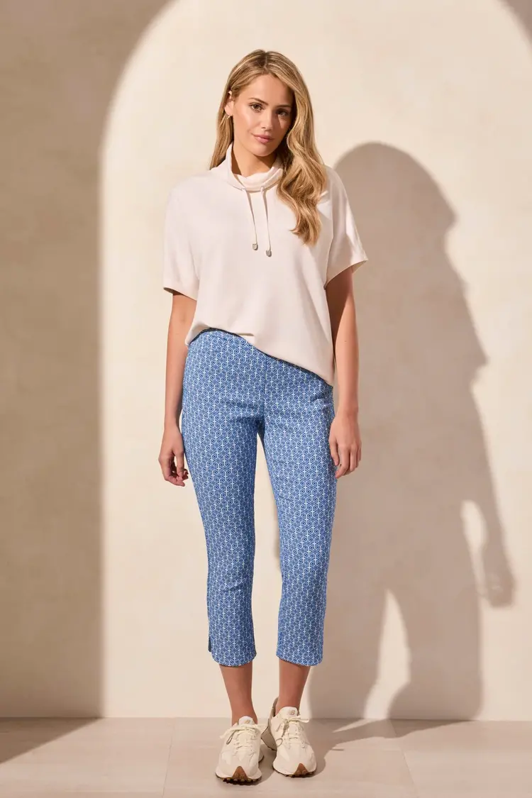 Tribal Tribal 2096O Short Sleeve Funnel Neck Top w/ Drawcord