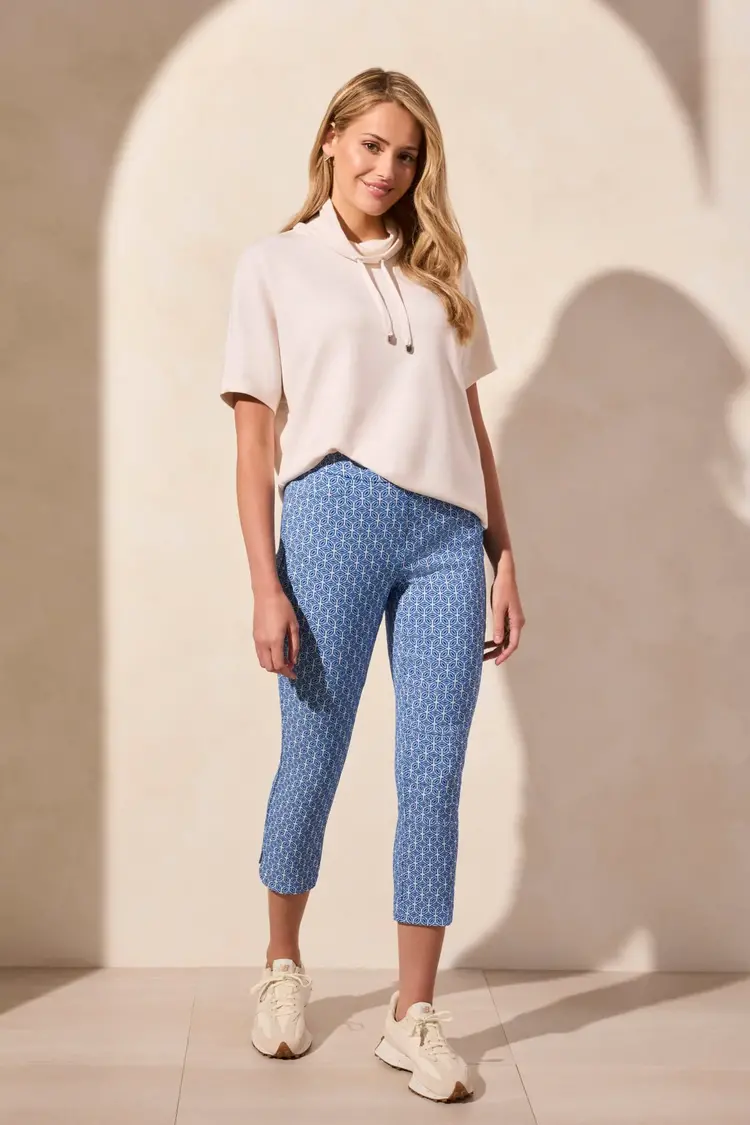 Tribal Tribal 2096O Short Sleeve Funnel Neck Top w/ Drawcord