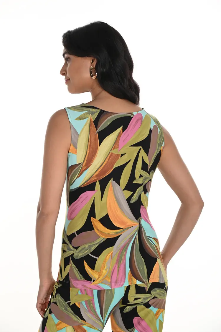 Frank Lyman Frank Lyman 256236 Round Neck Sleeveless Top with Leaf Print