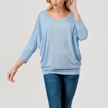 3/4 Dolman Sleeve V Neck Modal Jersey Top 2573