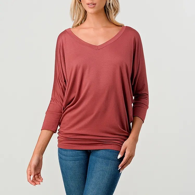 3/4 Dolman Sleeve V Neck Modal Jersey Top 2573