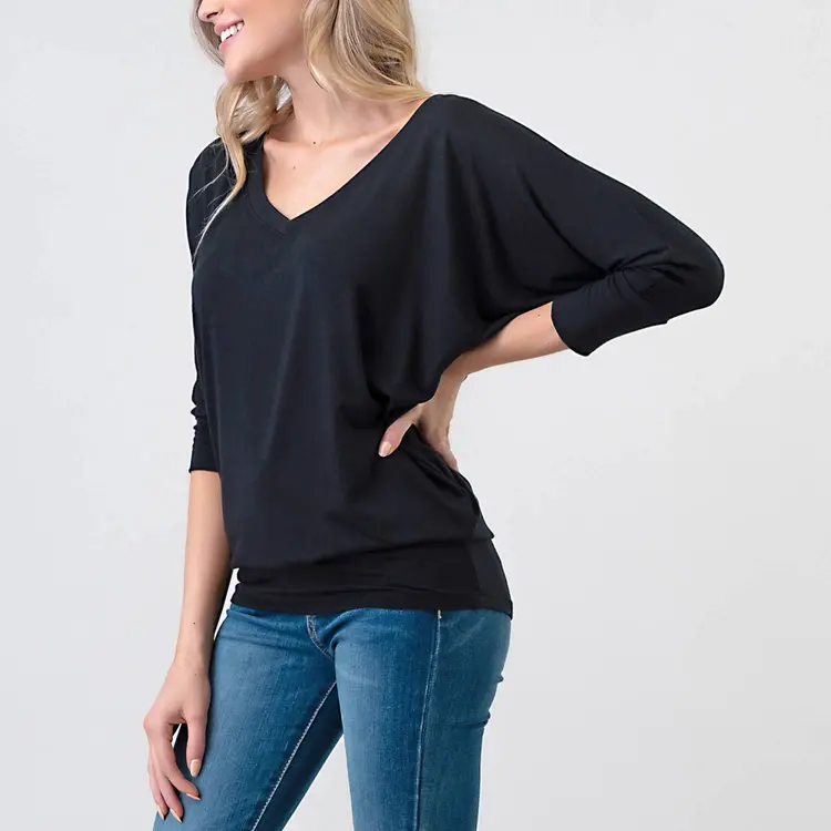 3/4 Dolman Sleeve V Neck Modal Jersey Top 2573