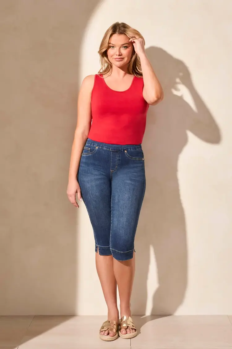 Tribal Tribal 7674O Audrey Pull On Stretch Denim Capri