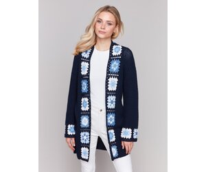 Charlie B C2789 Long Sleeve Knit Cardigan w/ Crochet Border - Main