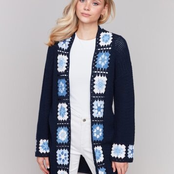 Charlie B Charlie B C2789 Long Sleeve Knit Cardigan w/ Crochet Border